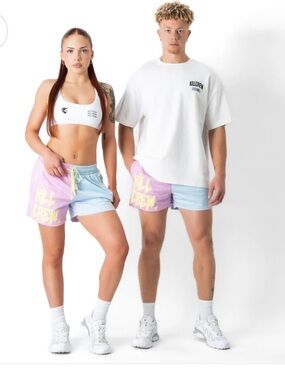 Kill Crew Muay Thai Shorts Unisex XL Pastel Pink Blue 2 Tone Honeycomb Mesh